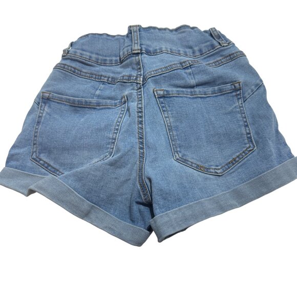 Vintage High-Waisted Denim Shorts With Rolled Hem & Double Button Closure - Picture 3 of 3